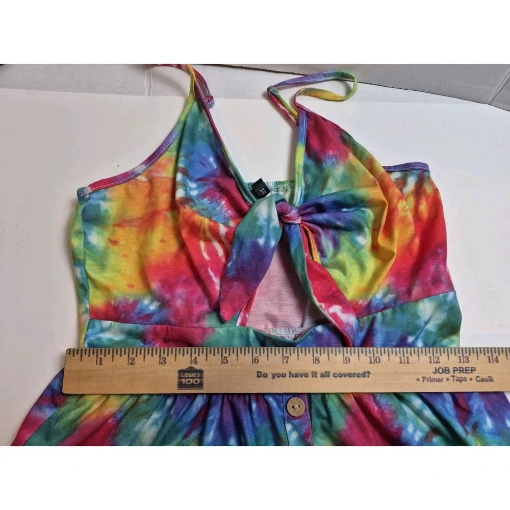 Tie Dye Strappy Short Dress M With Pockets Buttons And Cut Out Front‎ Festival